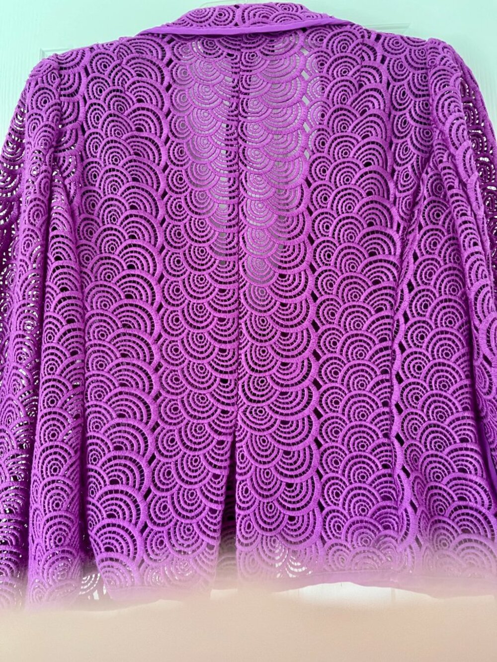 Nanette Lepore Magenta/Orchid Guipure Lace Single-Button Fitted Blazer (US 6) - Picture 3 of 4